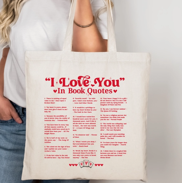 I Love You in Book Quotes Tote Bag